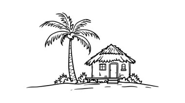 Ev çizimi simgesi olan palmiye ağacı.