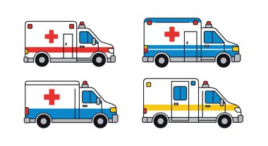 Ambulanslar Çizgi Sanatı renk vektörü temiz tasarım