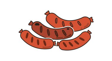 Beyaz zemin üzerinde sosis ve sosislerin vektör çizimi