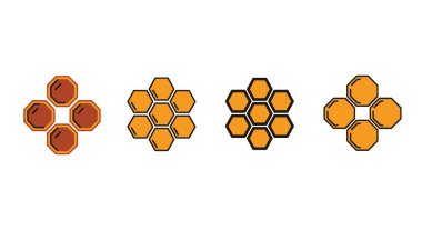 Dört portakallı bal peteği seti. Vektör çizimi. Beyazda izole edilmiş