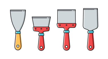 Farklı karikatür boya fırçaları. El çizimi vektör illüstrasyonu