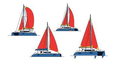 Yelkenli Katamaran renkli modern tarzı