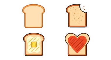 ekmek ve ekmek ikonları, çizgi film tarzı.