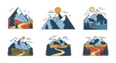 Alp manzaraları soyut modern biçim illüstrasyonları