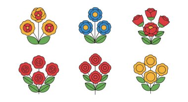 Flower Bouquet Line creative abstract color vector