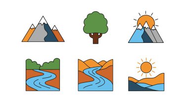 Minimal Doğa Çizgisi renk sanatı düz tasarım parlak soyut vektör