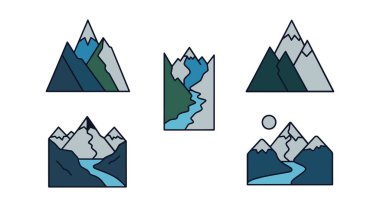 Dağ Geçidi Çizgisi Modern Renk Çizimi