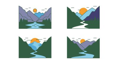 Mountain River Valle yaratıcı cesur ton vektörü