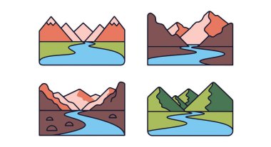 Mountain Rivers Hattı renkli yaratıcı tasarım çizimi