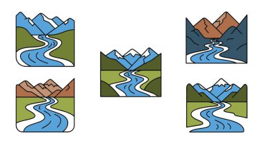 Dağ Akımı Çizgisi minimal grafik renk vektörü