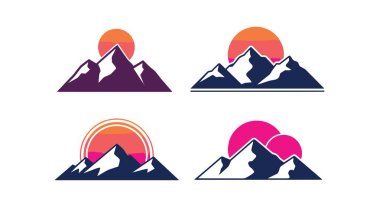 Dağ Günbatımı Silh minimum renk vektör tasarımı