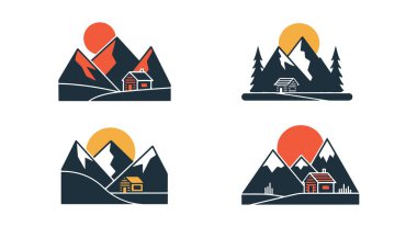 Kabin modern soyut renk vektörlü dağ