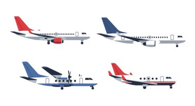 Yolcu uçakları düz çizgi çizimi ile soyut parlak ton vektörü doldurdu