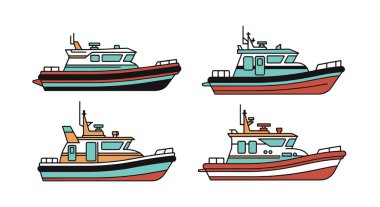 Rescue Boat Line art clean elegant color illustration