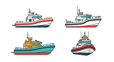 Rescue Boat Line art soft tone color illustration