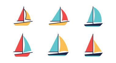 Yelkenli Tekne Hattı yaratıcı düz renk vektörü