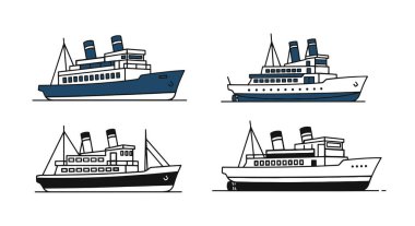 Buhar Gemisi Çizgisi Modern Renk Tasarımı Çizimi