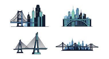 Şehir Köprüsü Skyline renkli dijital renk vektörü