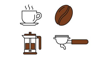 Kahve aksesuarları basit yaratıcı renk çizimleri