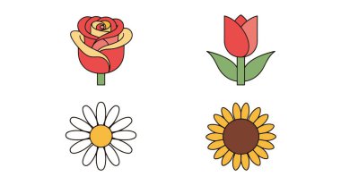 Çiçek Damga Çizgisi Basit yaratıcı renk çizimi