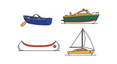 Lake Boat Line sanat minimal grafik renk vektörü