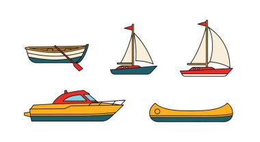 Küçük Tekne Çizgisi Sanatı Modern Renk Çizimi