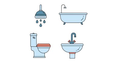 Banyo Hattı Sanat Düz Renk Çizimi