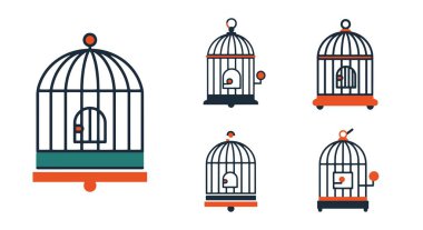 Kuş Kafesi Çizgisi Sanat Yaratıcı pürüzsüz modern illüstrasyon