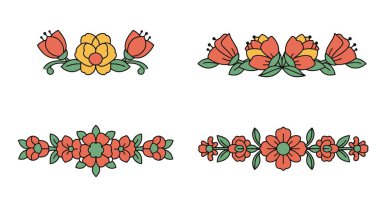 Çiçek Sınırı Modern Renk Çizimi Tasarımı