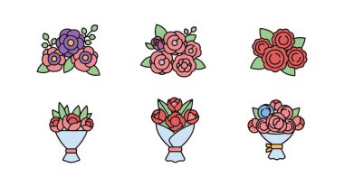 Çiçek buket çizgisi soyut parlak renk çizimi