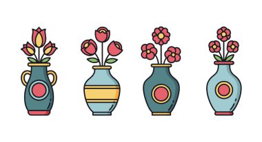 Çiçek Vazosu Çizgisi sanat temiz modern ton vektörü