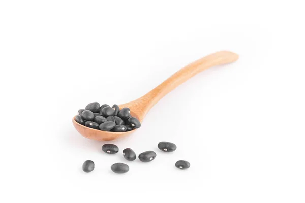 Black Beans Wooden Spoon Isolated White Background — Fotografia de Stock