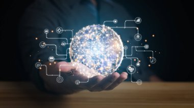 Büyük veri analizleri ve iş zekası kavramı. İş, teknoloji, internet ve ağ kavramı.