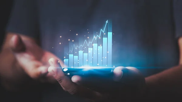 Finansal ve banka teknolojisi konsepti, bilgisayar bilgisayarı grafiği, iş büyüme konsepti.