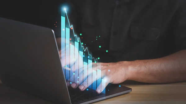 Finansal ve banka teknolojisi konsepti, bilgisayar bilgisayarı grafiği, iş büyüme konsepti.