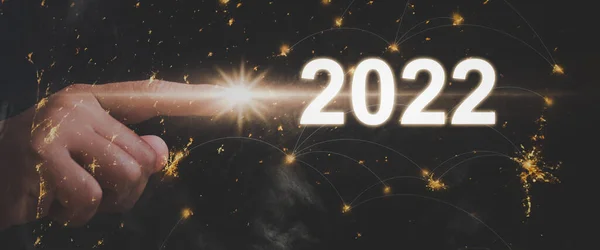 Ano 2022 Empresário Desenhando Rede Estrutura Global Troca Dados Conexão — Fotografia de Stock