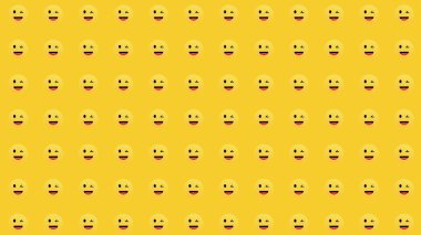 Sarı, boş bir arkaplanda gülen surat deseni. Komik renkli çizgi film karakteri.