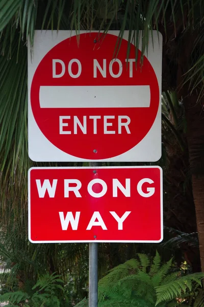 Close View Red White Double Traffic Sign Enter Wrong Way — Stock Photo, Image