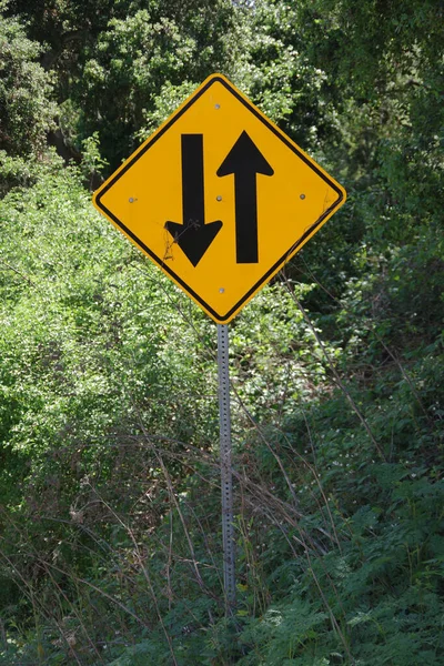 Traffic Warning Sign Two Way Traffic Posted Small Rural Country — Stock Photo, Image