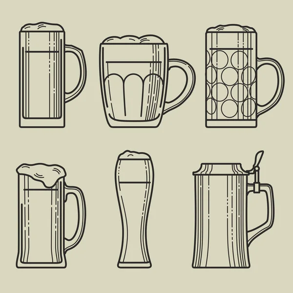 Beer Mugs Various Types Beer Glassware Vector Graphics — Stock Vector