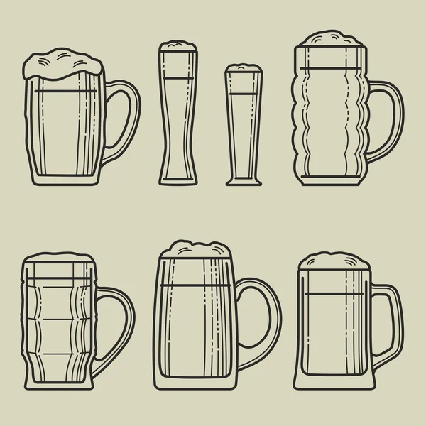 Várias Canecas Cerveja Copos Tipos Copos Cerveja Gráficos Vetoriais — Vetor de Stock