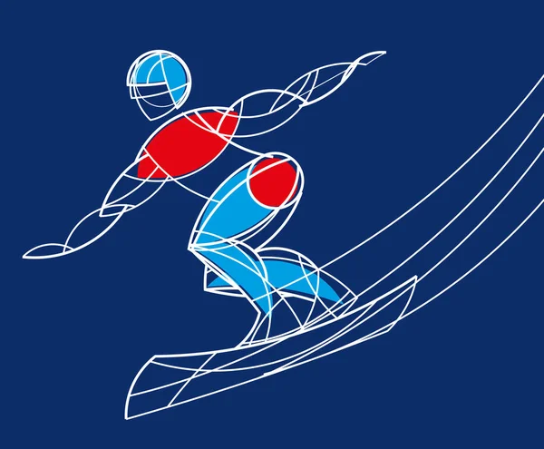 Stylový Lineární Sportovec Snowboardista Pohybu Vektorová Grafika — Stockový vektor