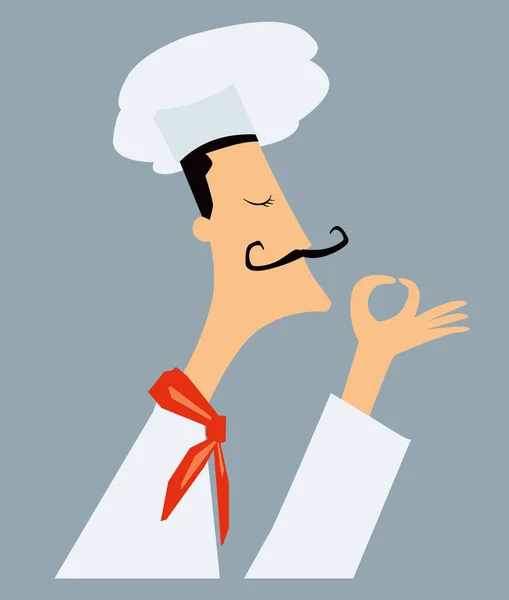 Der Stilvolle Europäische Koch Mit Schnurrbart Bewundert Den Geruch Gekochter — Stockvektor