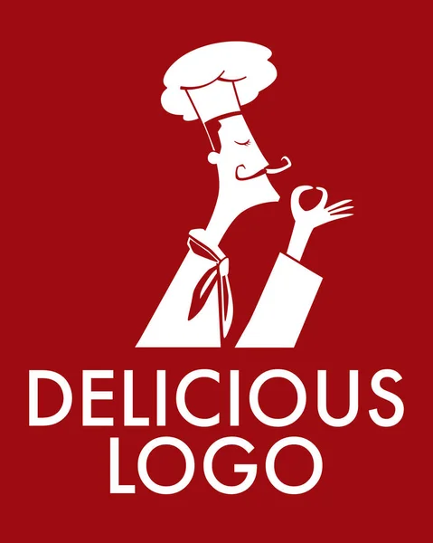 Delicious Logo Drawn Stylish Chef Sign Charismatic Chef Makes Gesture — Stock Vector