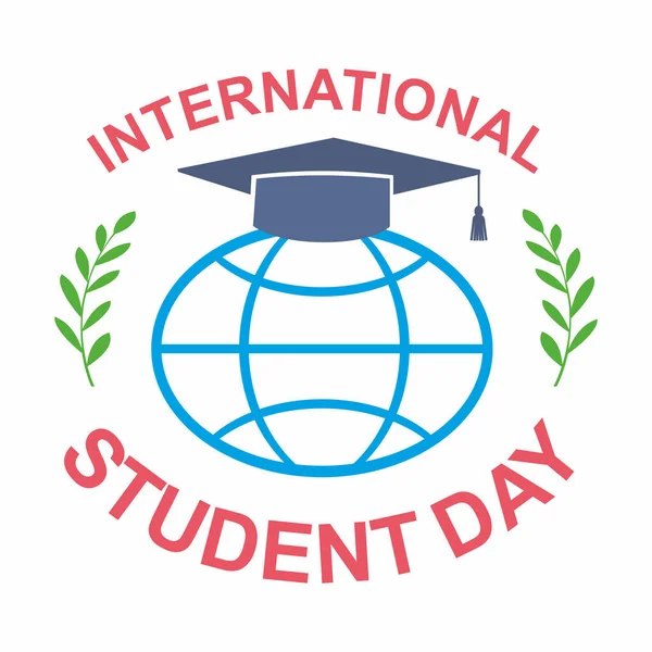 Hari Pelajar Internasional Kartu Ucapan Topi Siswa Mengenakan Globe Grafis - Stok Vektor