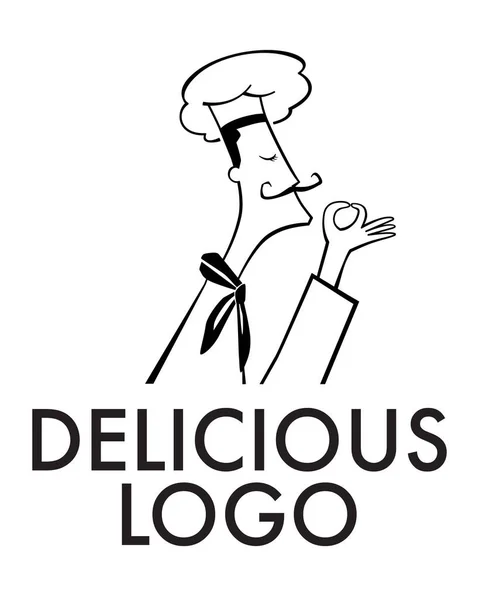 Delicious Logo Drawn Stylish Chef Sign Vector Graphics — Stock Vector