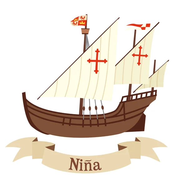 Segelschiff Ninya Teilnehmer Der Kampagne Von Christoph Kolumbus Vektorgrafiken Isoliert — Stockvektor