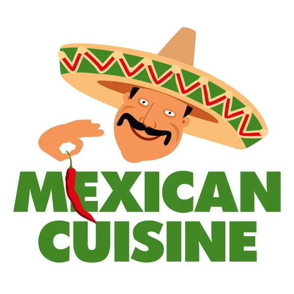 Логотип Мексиканской Еды Смешной Мексиканец Сомбреро Векторная Графика — стоковый вектор