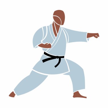 Bir karate dövüşçüsü elle saldırır. Vektör grafikleri