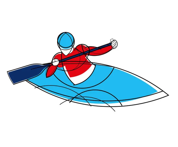 Athlete Sports Kayaking Stylish Vector Graphics Linear Geometric Design — Stock Vector